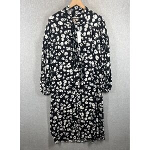 Ted Baker Longline Bow Dress Long Sleeve Black Midi Cotton BNWT $325